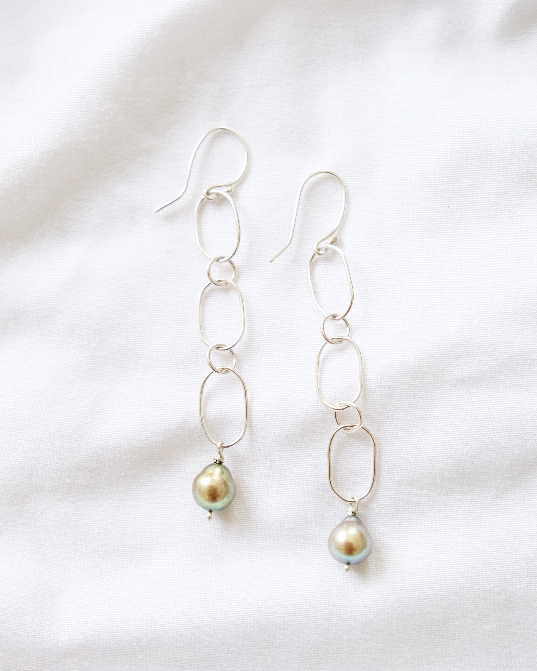Green Pearl Chain Earrings