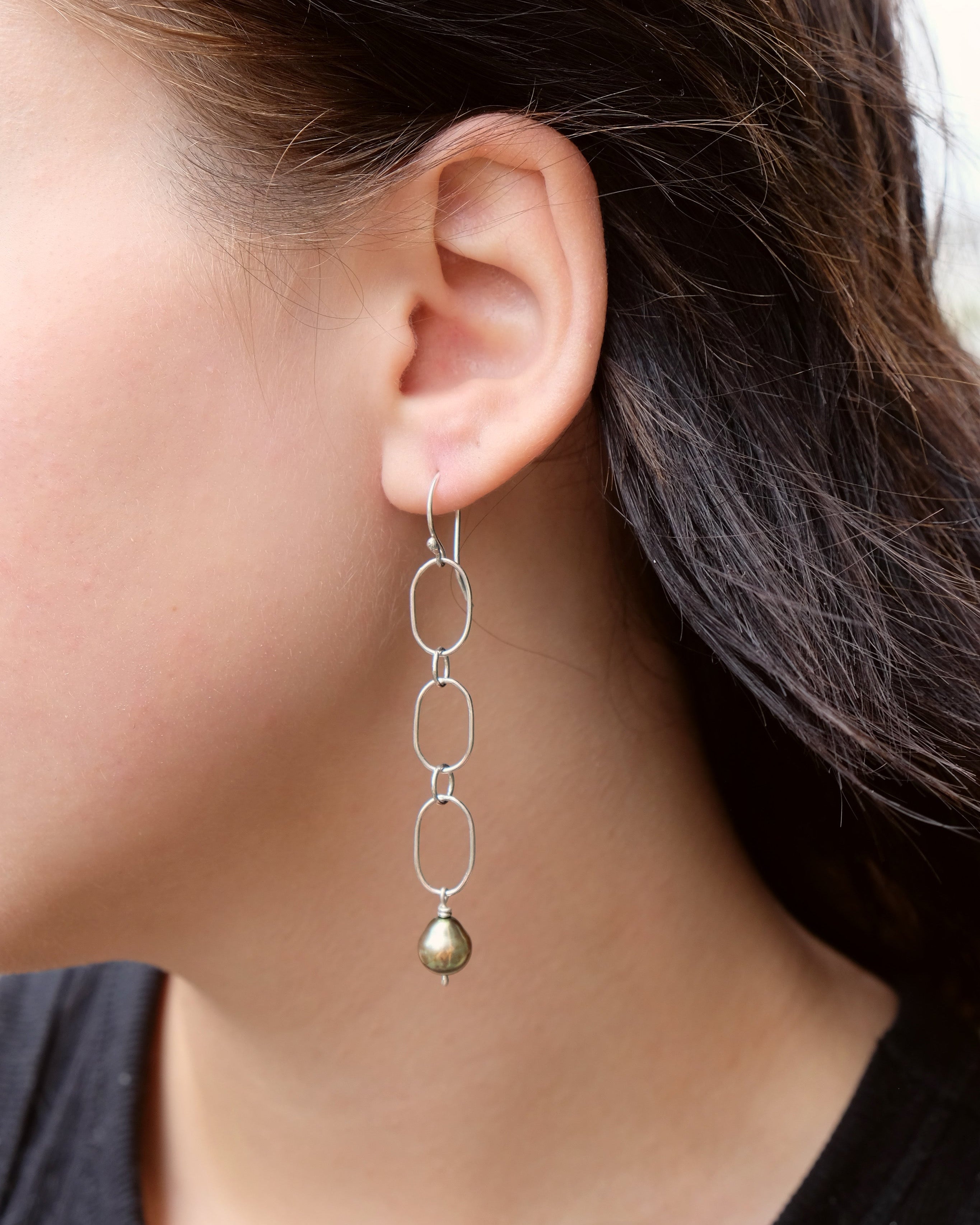 Green Pearl Chain Earrings