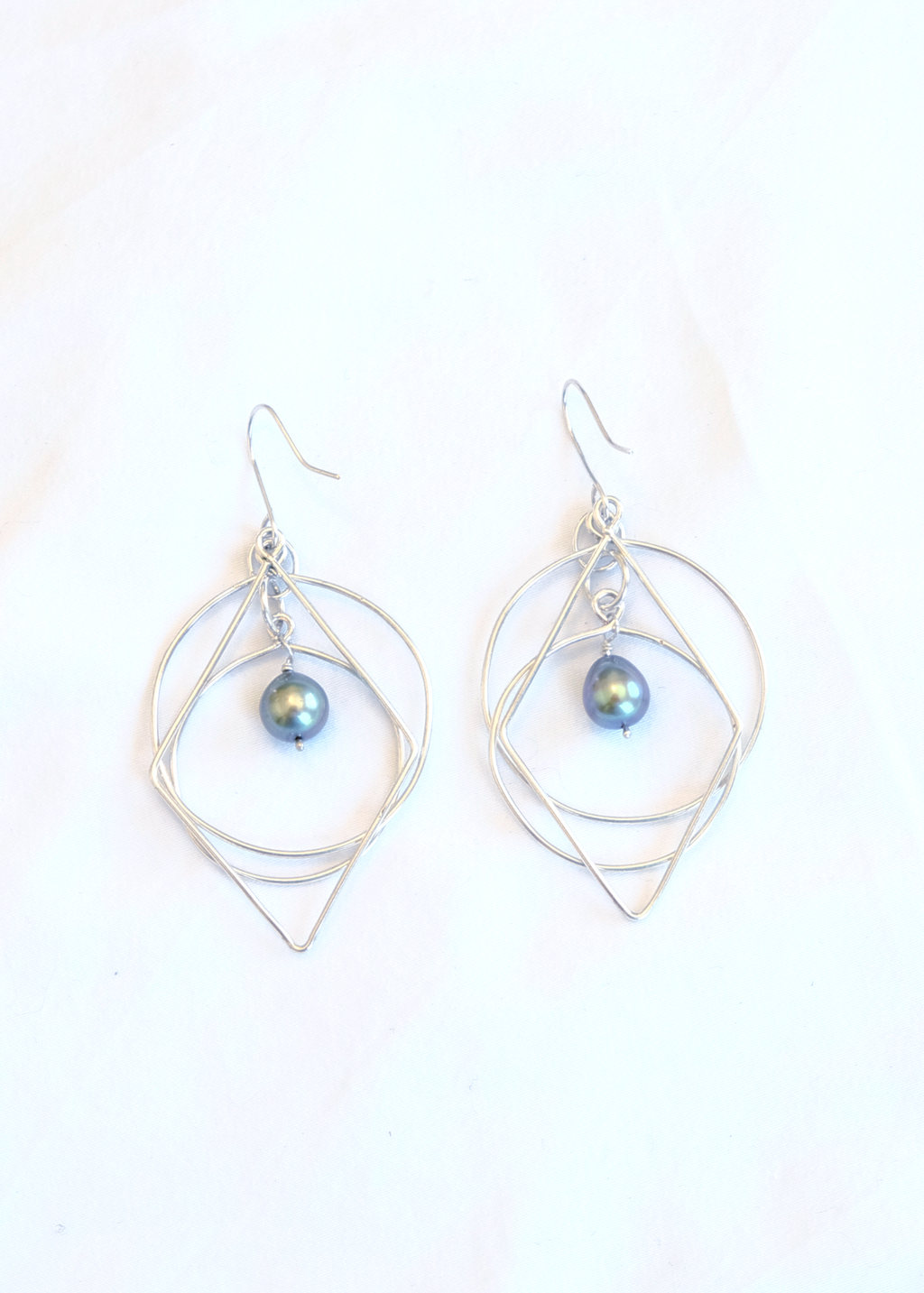 Geometric Green Pearl Earrings