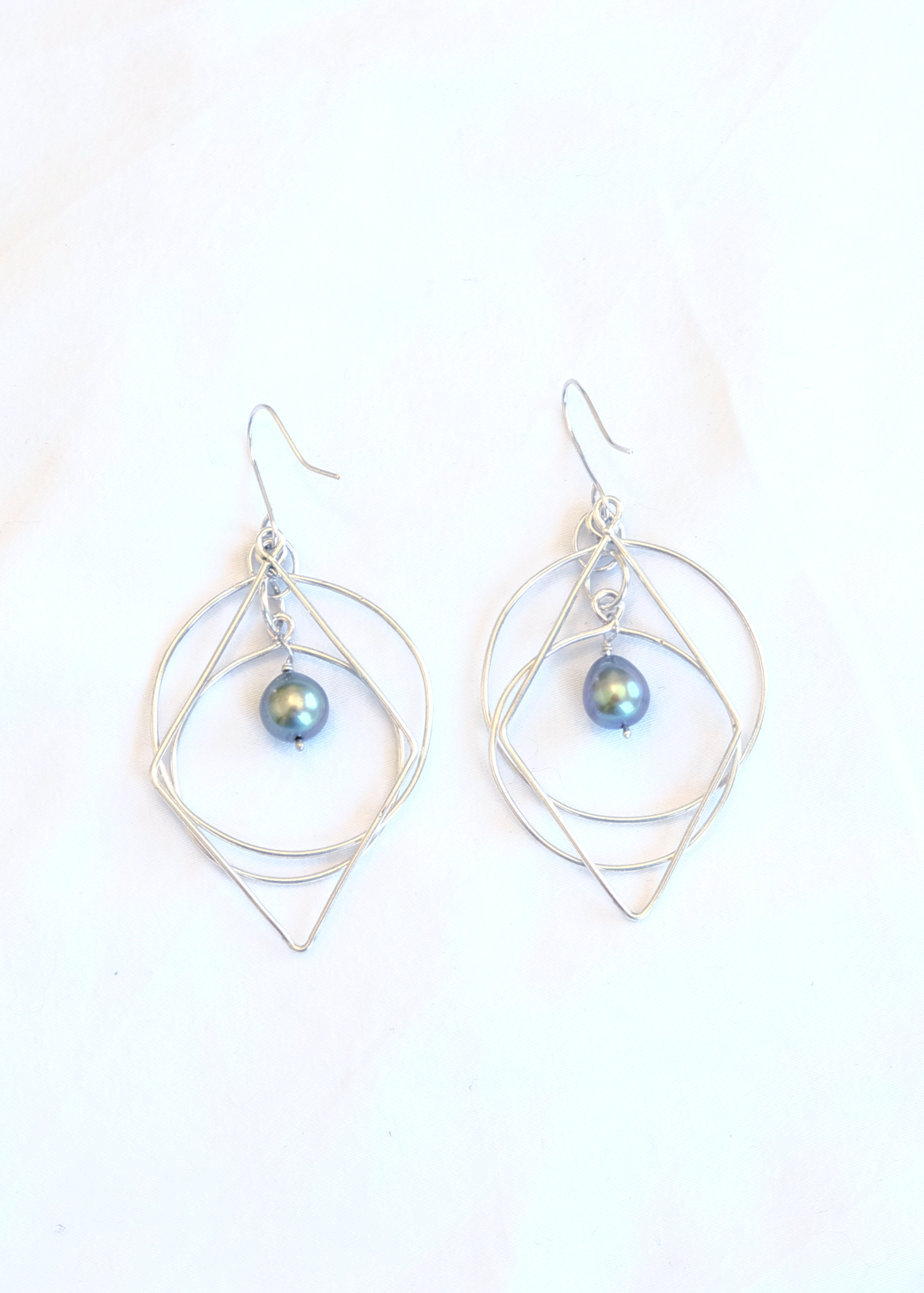 Geometric Green Pearl Earrings