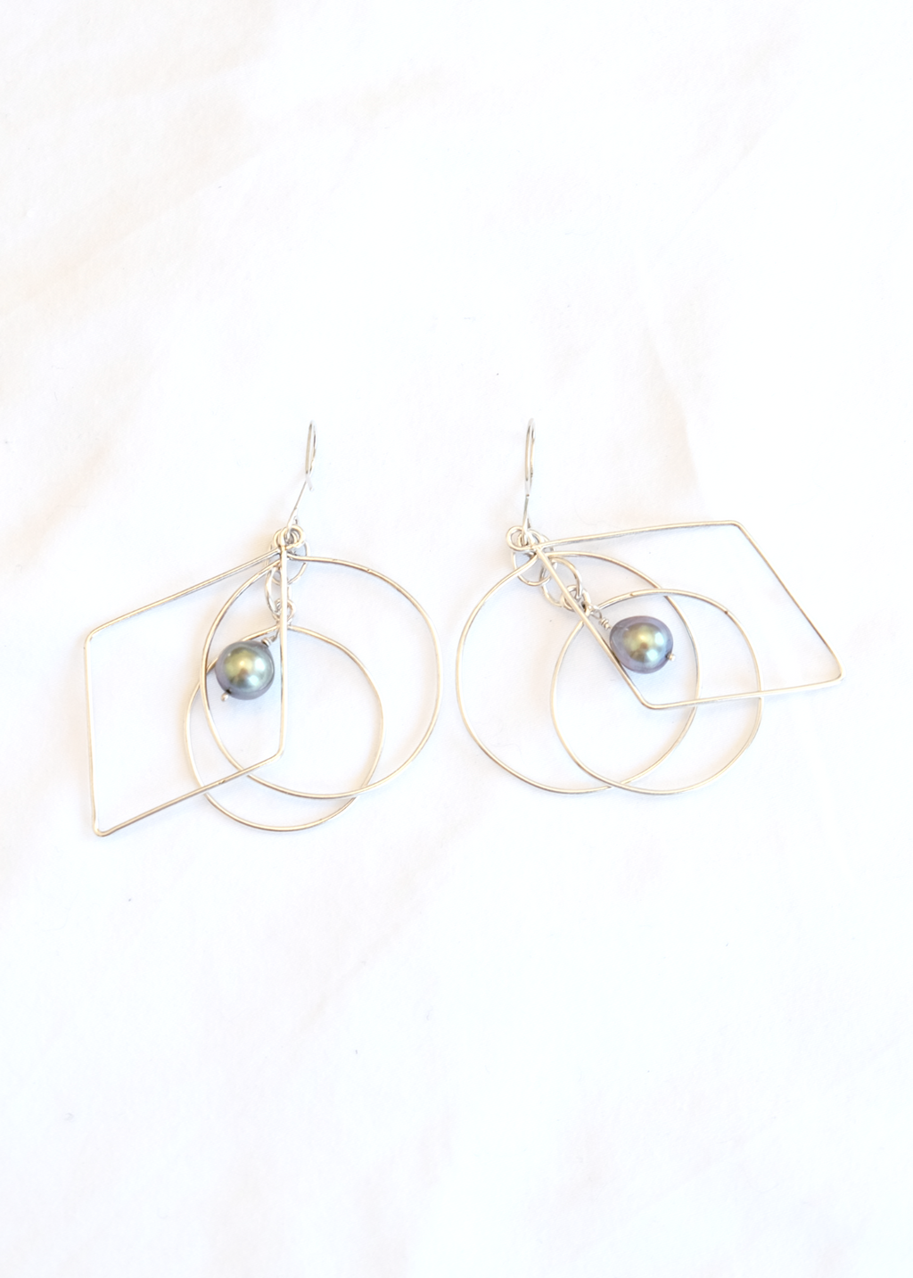 Geometric Green Pearl Earrings