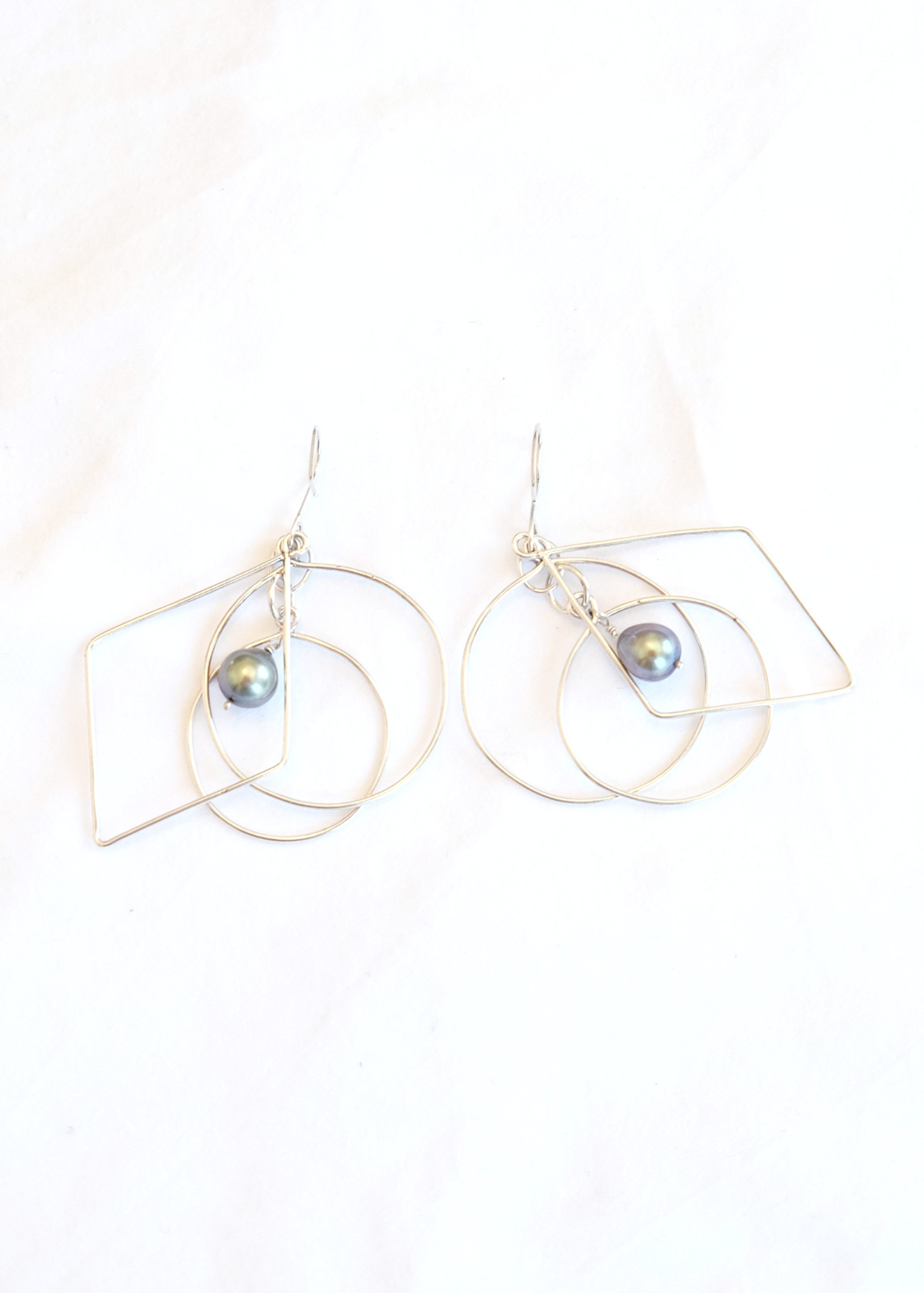 Geometric Green Pearl Earrings