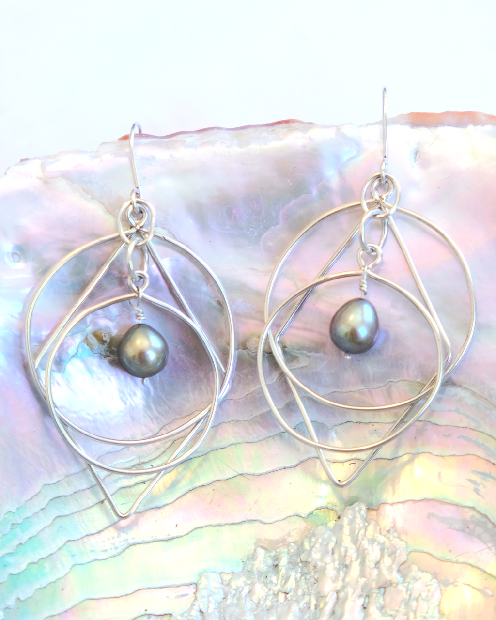 Geometric Green Pearl Earrings