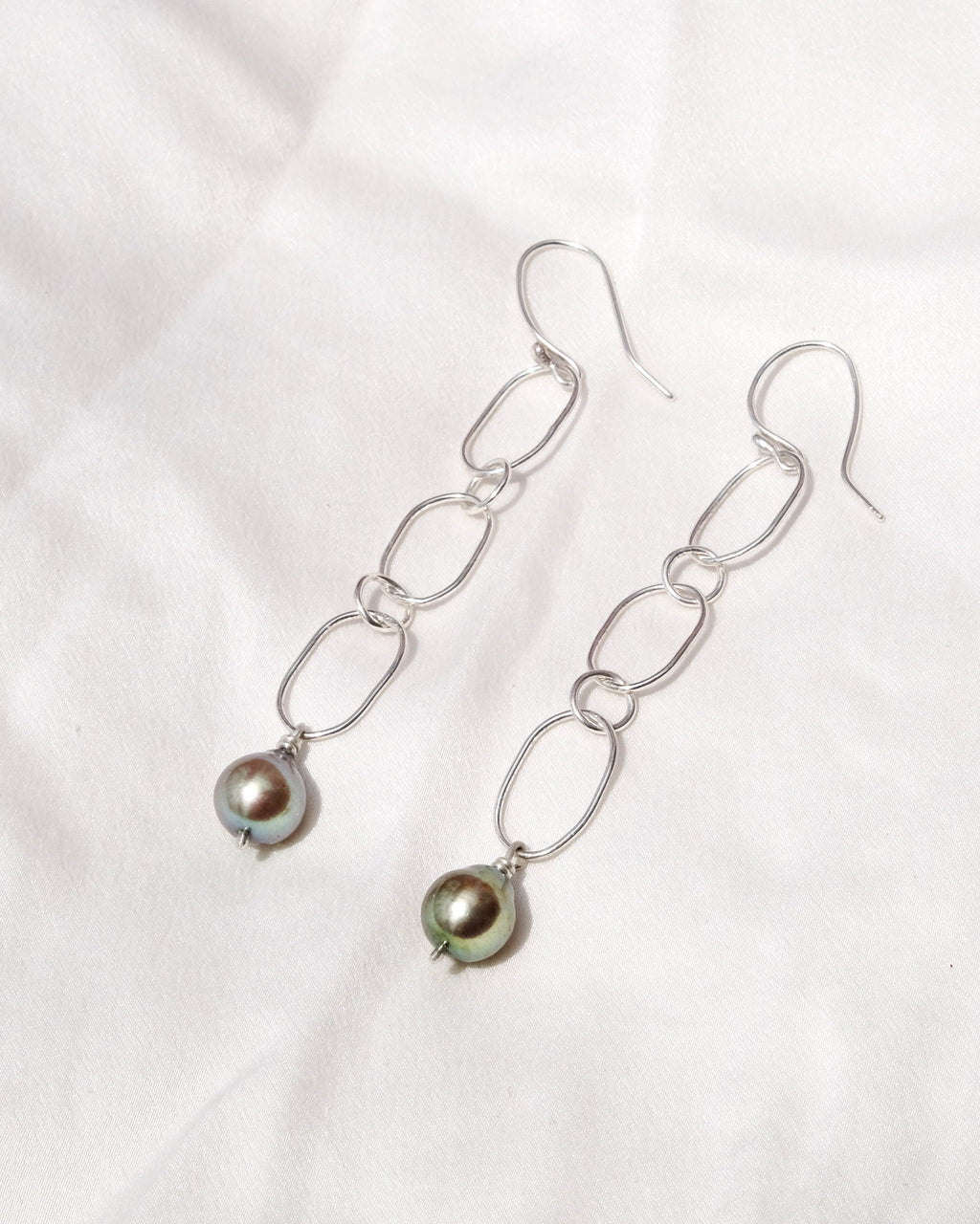 Green Pearl Chain Earrings