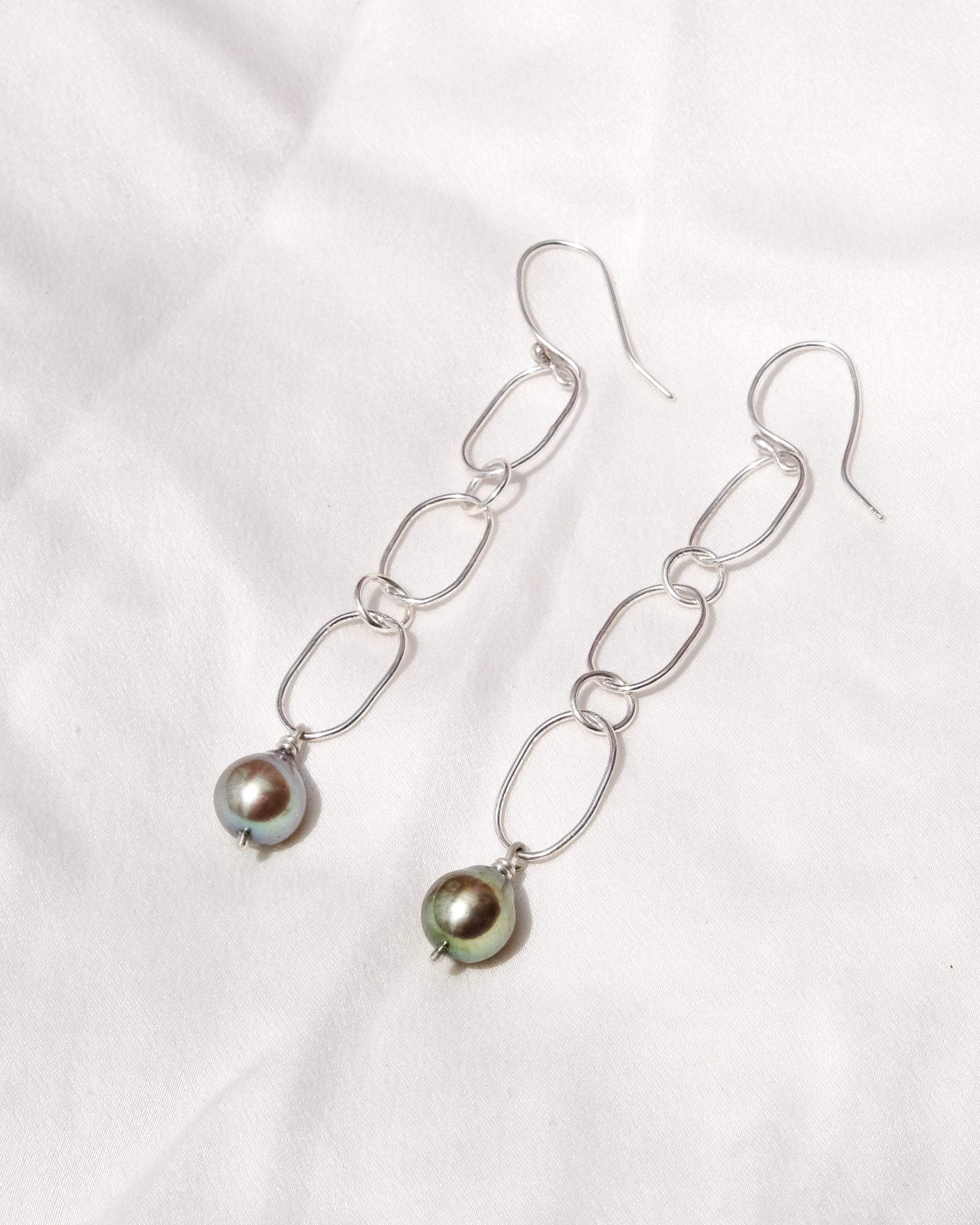 Green Pearl Chain Earrings